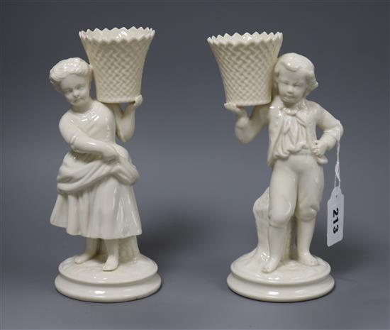 A pair of Belleek figures height 21.5cm